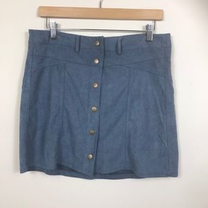 She + Sky Blue Faux Suede Skirt with Brass Buttons